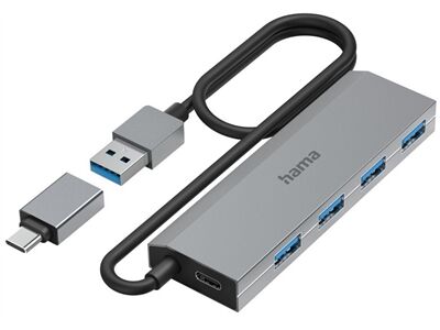 Hama USB-Hub 4 Ports, USB 3.2 Gen1 (Grau)