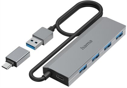 Hama USB-Hub 4 Ports, USB 3.2 Gen1 (Grau)