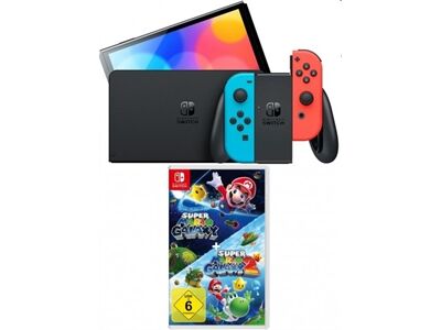 Nintendo Switch rot/b OLED+Super Mario Galaxy 1+2 (schwarz)