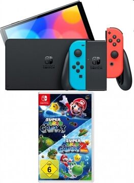 Nintendo Switch rot/b OLED+Super Mario Galaxy 1+2 (schwarz)