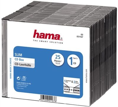 Hama CD-Leerhülle Slim, 25er-Pack, Transparent/Schwarz
