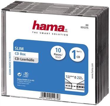 Hama CD-Leerhülle Slim, 10er-Pack, Transparent/Schwarz
