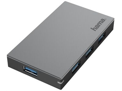 Hama USB-Hub 4 Ports, USB 3.0 (Grau)