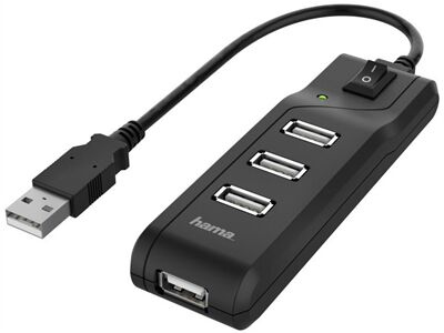 Hama USB-A-Hub 4 Ports mit Schalter (Schwarz)