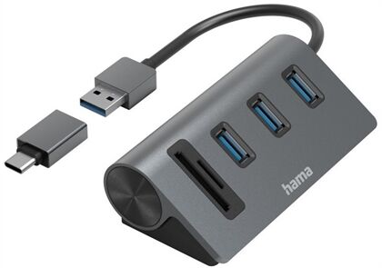 Hama USB-Hub/Kartenleser 5 Ports (grau/schwarz)